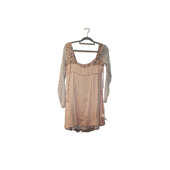 New Free People BOHEME MINI DRESS Women Size 8 Dress Beige Yellow Floral - Picture 6 of 15